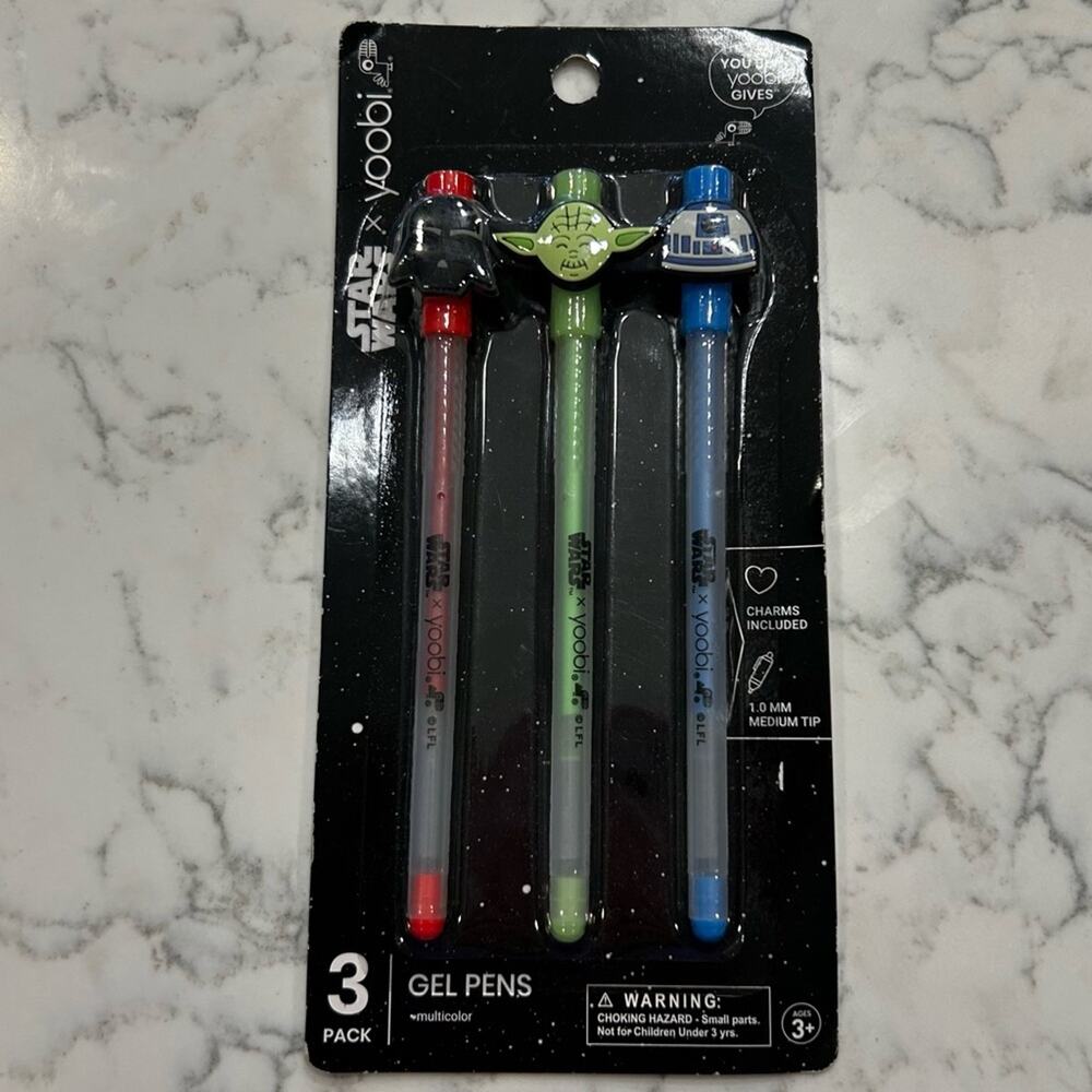 New in Box Yoobi Set of 3 Star Wars‎ Gel Pens Yoda Darth Vader R2D2